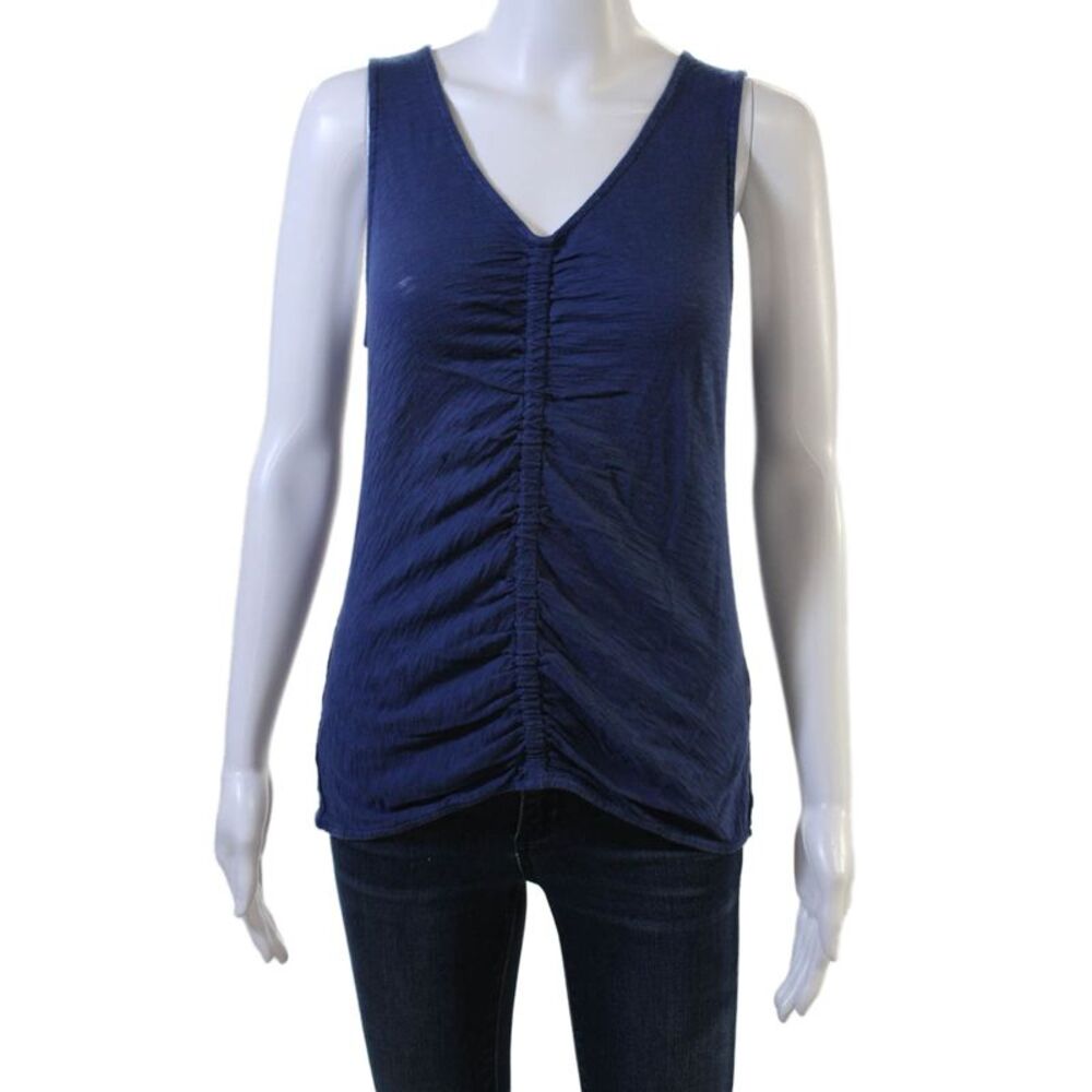 Goldie Womens Basic Jersey V Neck Sleeveless Tank Dark Blue Pima Cotton Size M